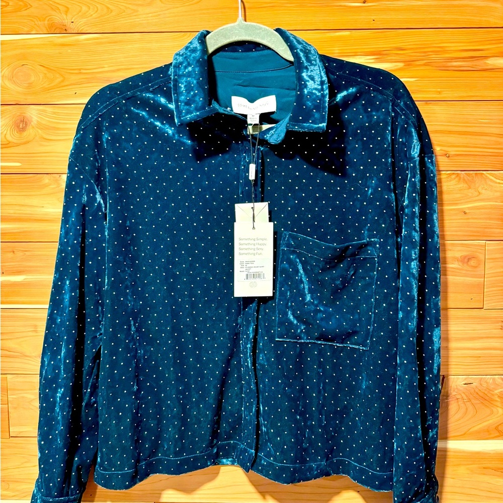 Something Navy Studded Velvet Shirt Jacket